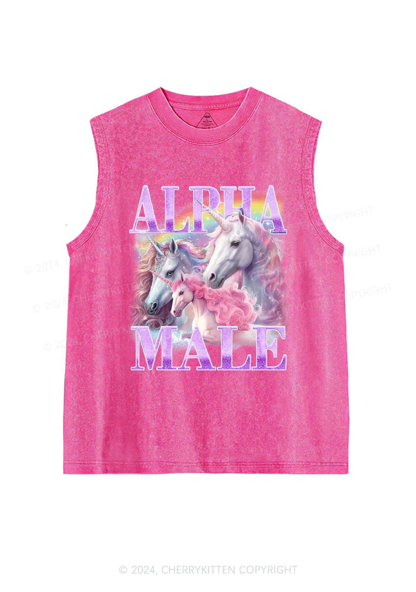 Pink Unicorn Alpha Male Y2K Washed Tank Cherrykitten