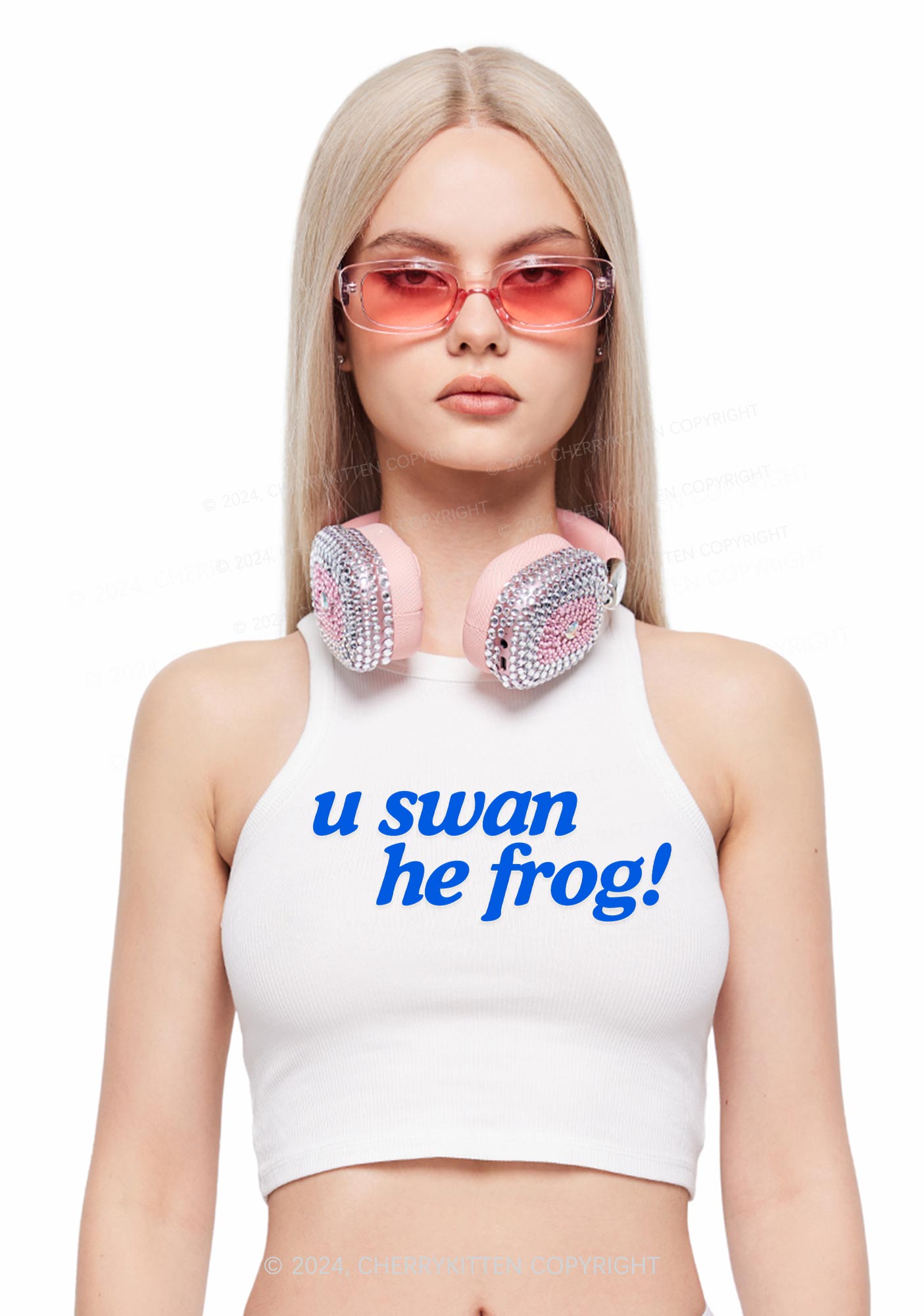 U Swan He Frog Y2K Crop Tank Top Cherrykitten