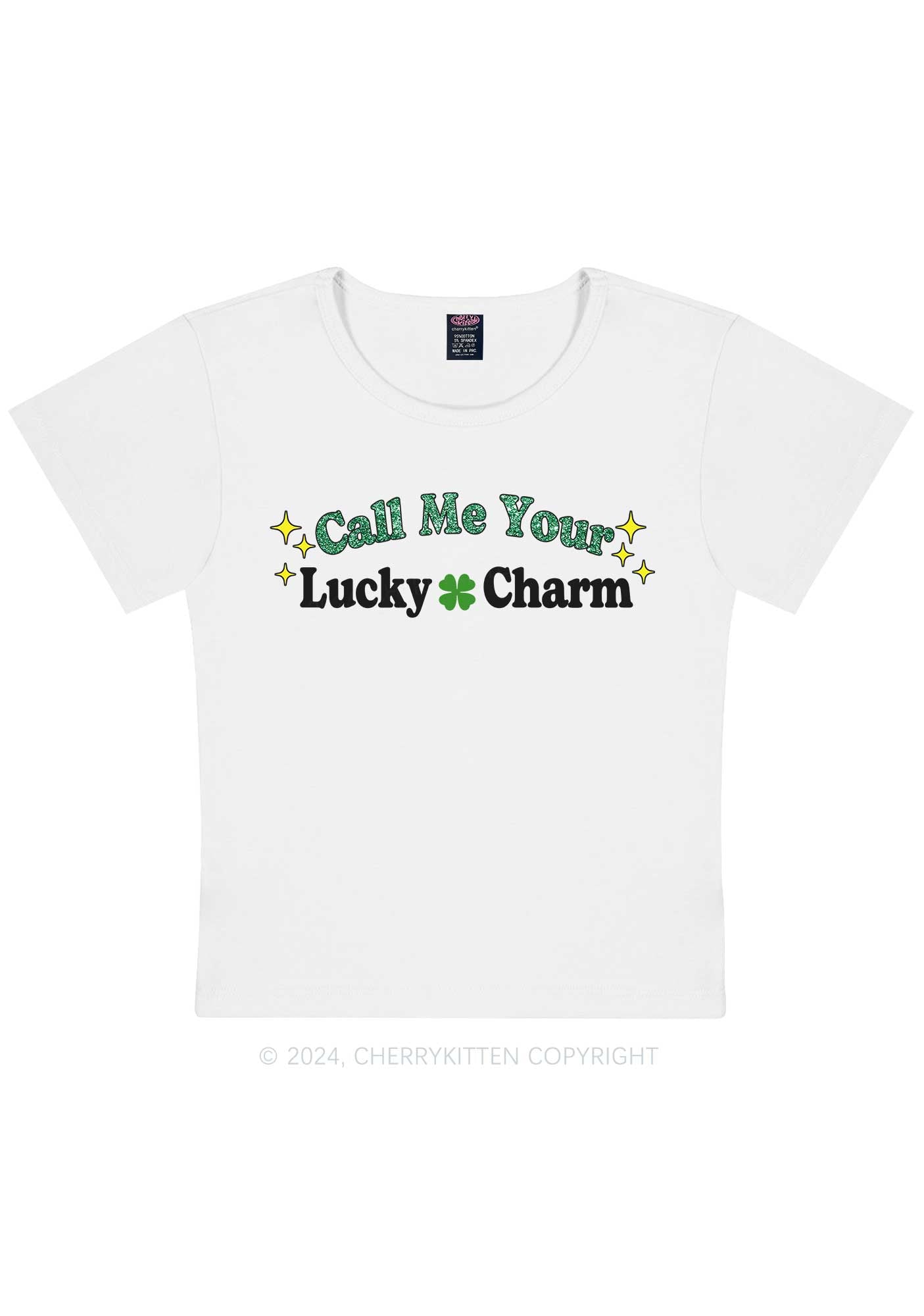 Call Me Your Lucky Charm St Patricks Y2K Baby Tee Cherrykitten