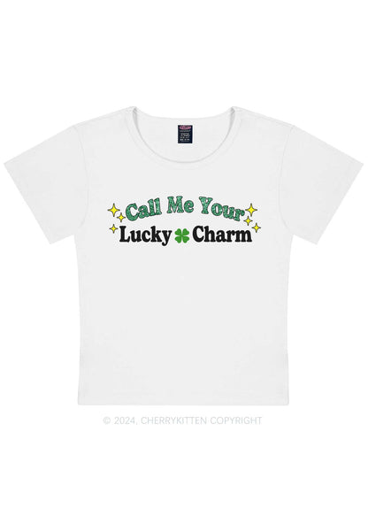 Call Me Your Lucky Charm St Patricks Y2K Baby Tee Cherrykitten