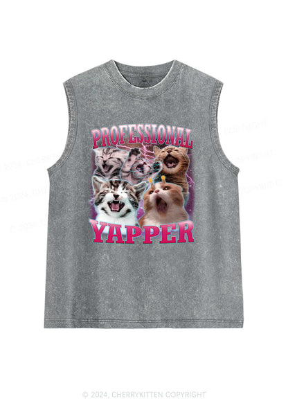 Professional Yapper Cat Y2K Washed Tank Cherrykitten