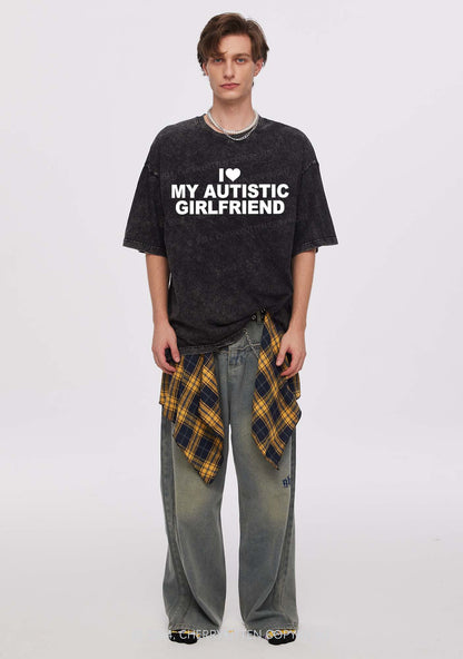 I Love My Autistic GF Y2K Valentine's Day Washed Tee Cherrykitten