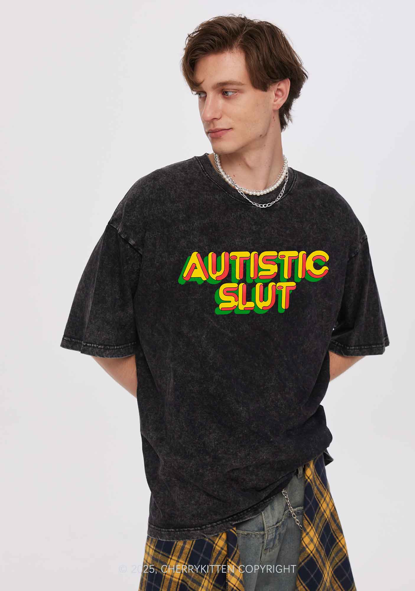 Autistic Slxt Y2K Washed Tee Cherrykitten