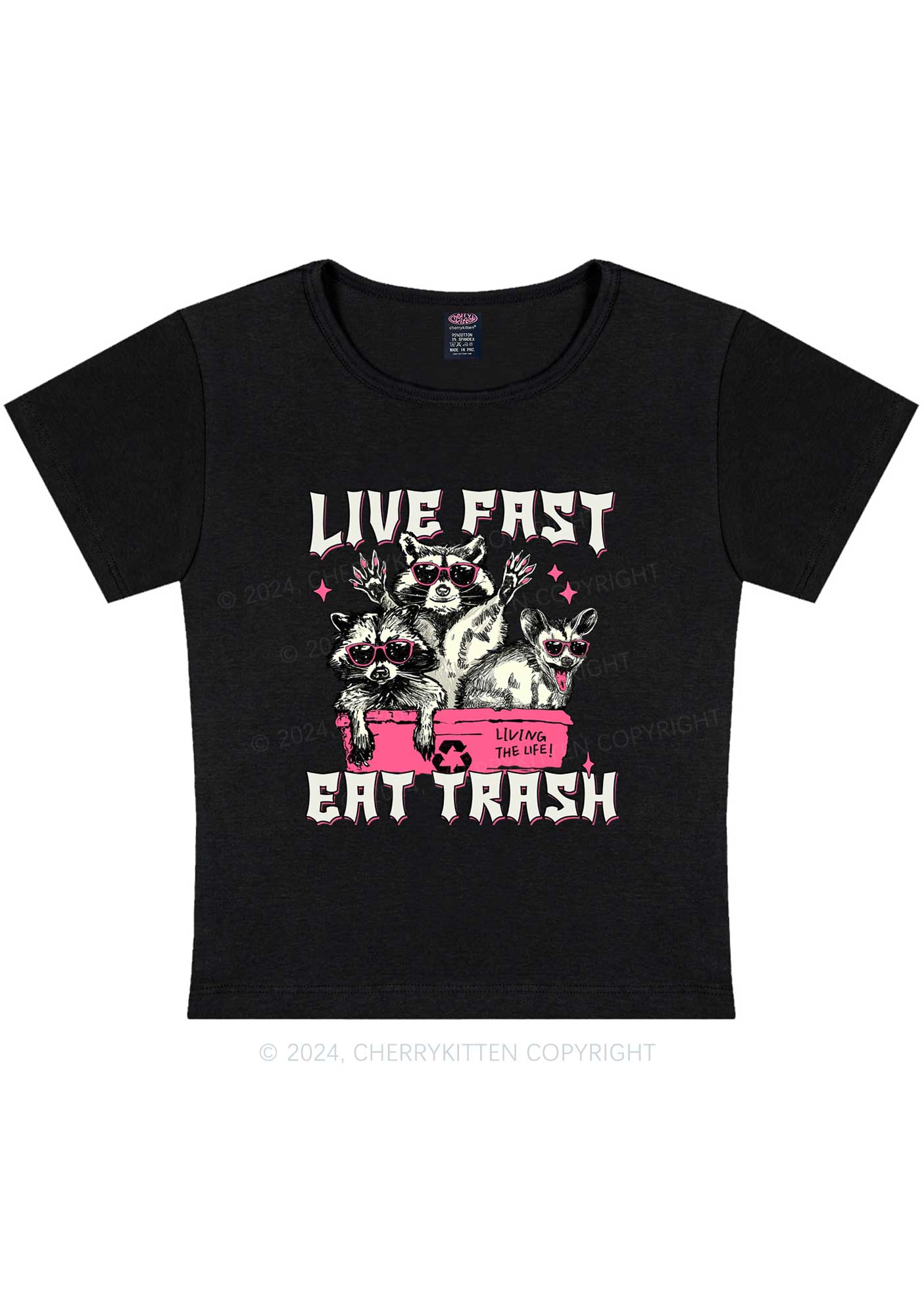 Live Fast Eat Trash Y2K Baby Tee Cherrykitten