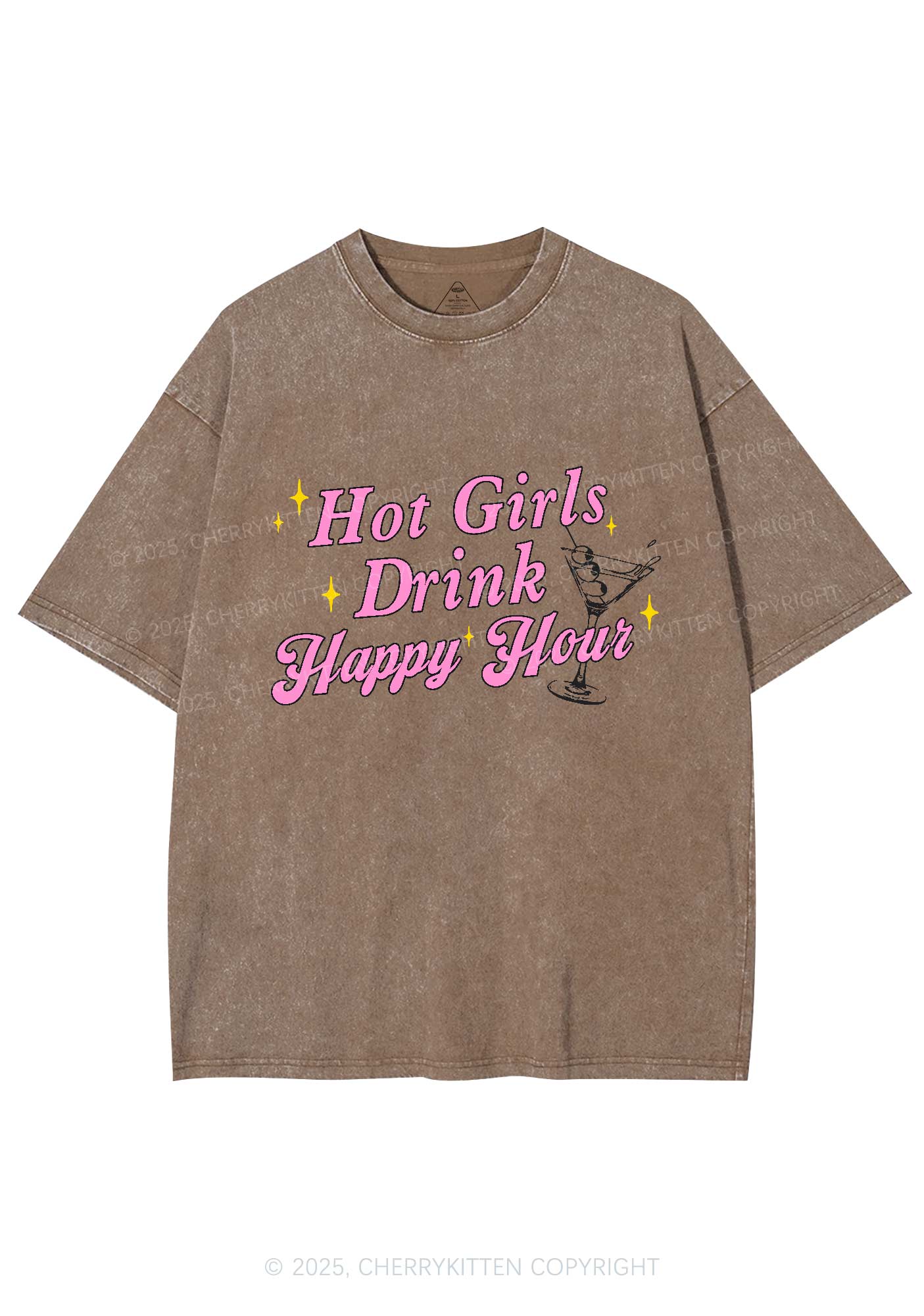 Hot Girls Drink Happy Hour Y2K Washed Tee Cherrykitten