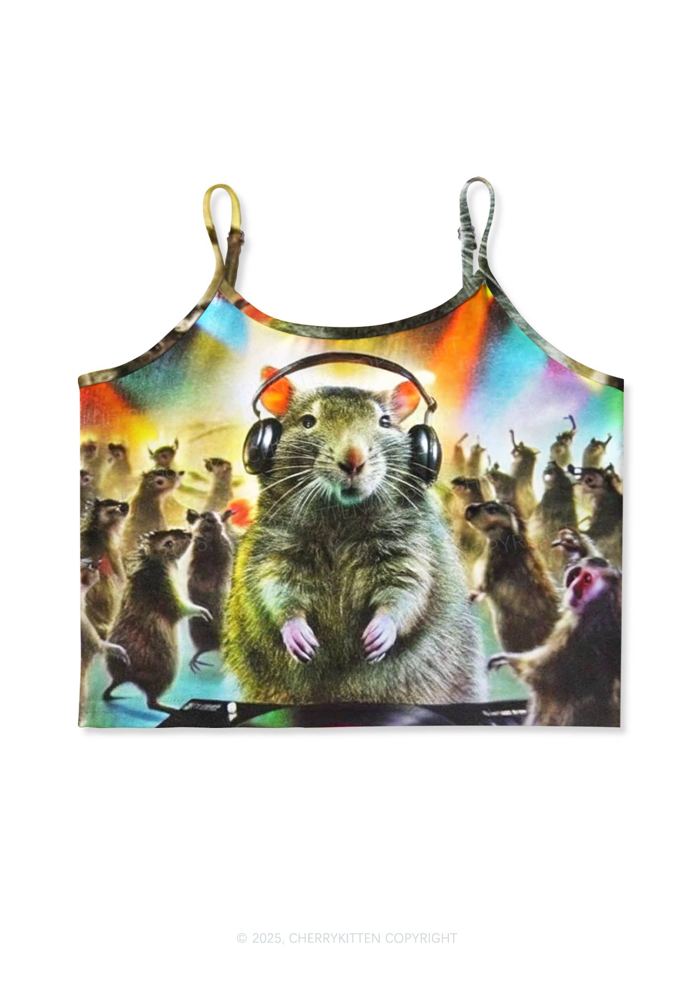 Rats Party Y2K Print Cami Crop Top Cherrykitten