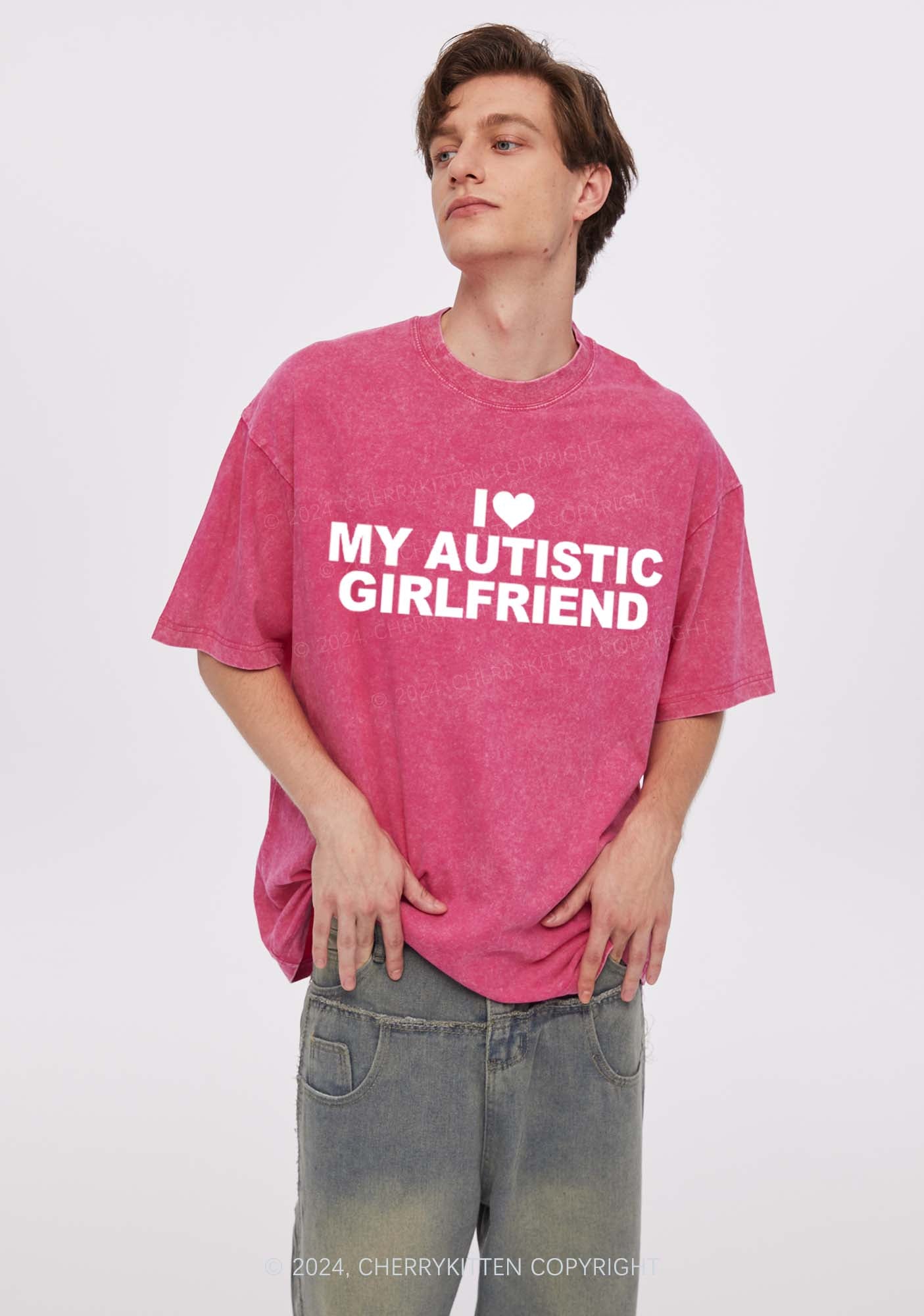 I Love My Autistic GF Y2K Valentine's Day Washed Tee Cherrykitten