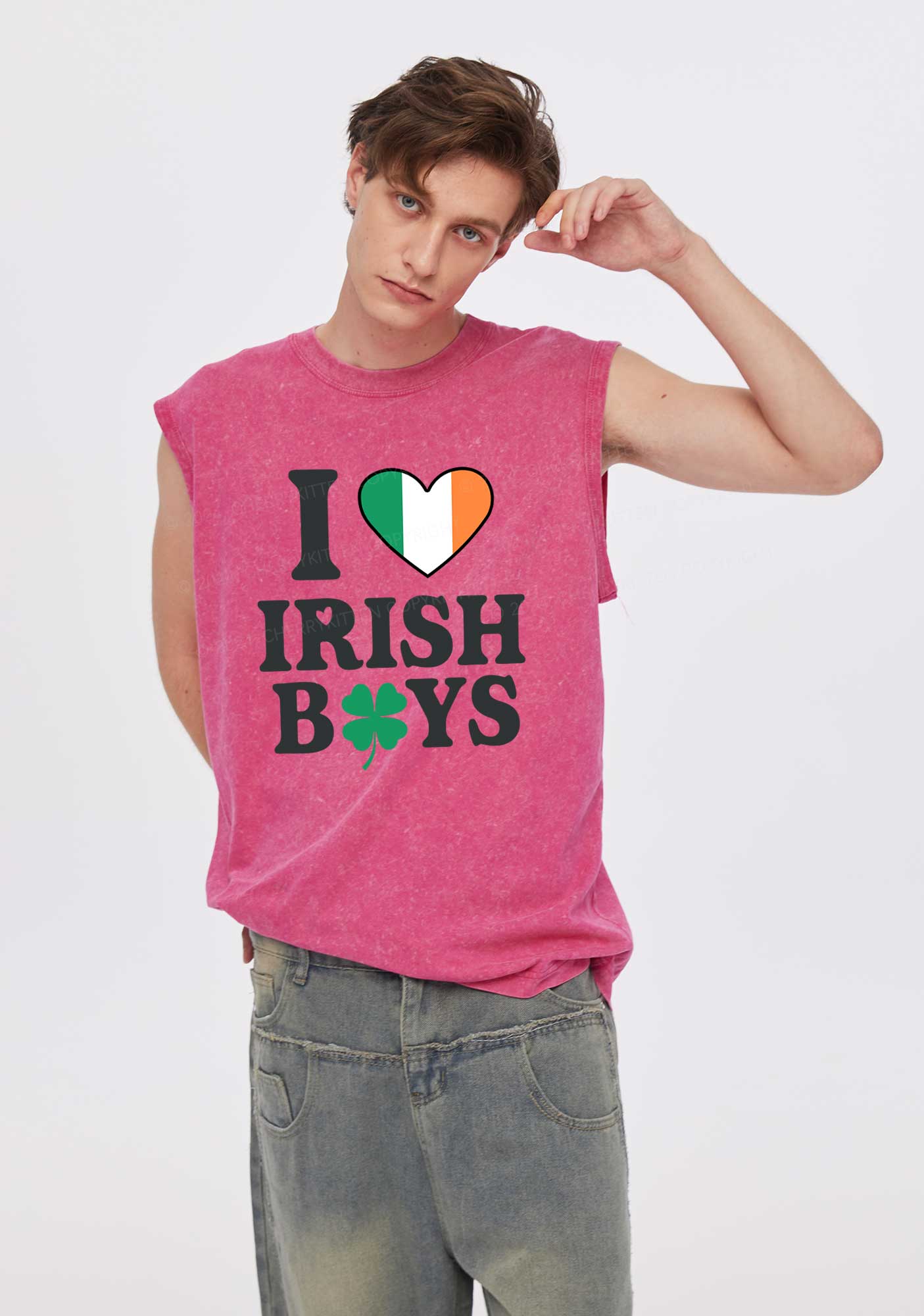 Irish Boy Shamrock St Patricks Y2K Washed Tank Cherrykitten