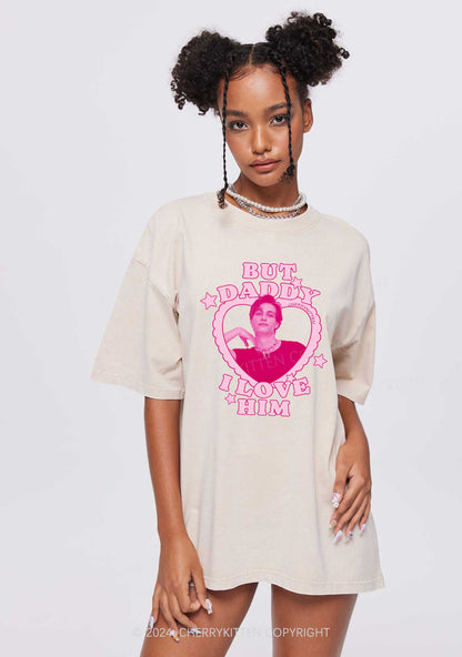 I Love Him Custom Photo Y2K Valentine's Day Washed Tee Cherrykitten