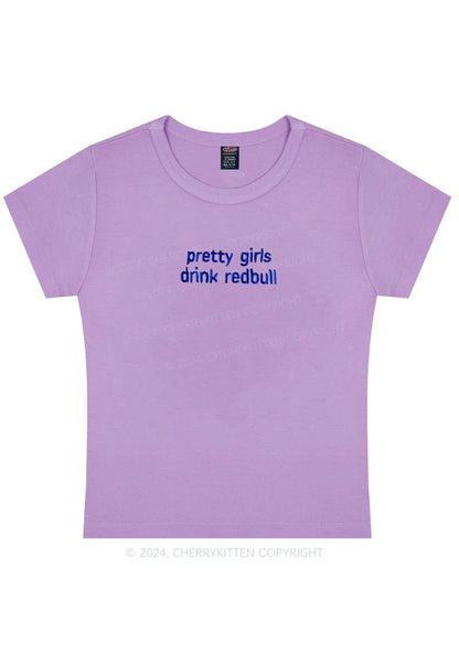 Embroidered Pretty Girls Drink Redbull Y2K Baby Tee Cherrykitten