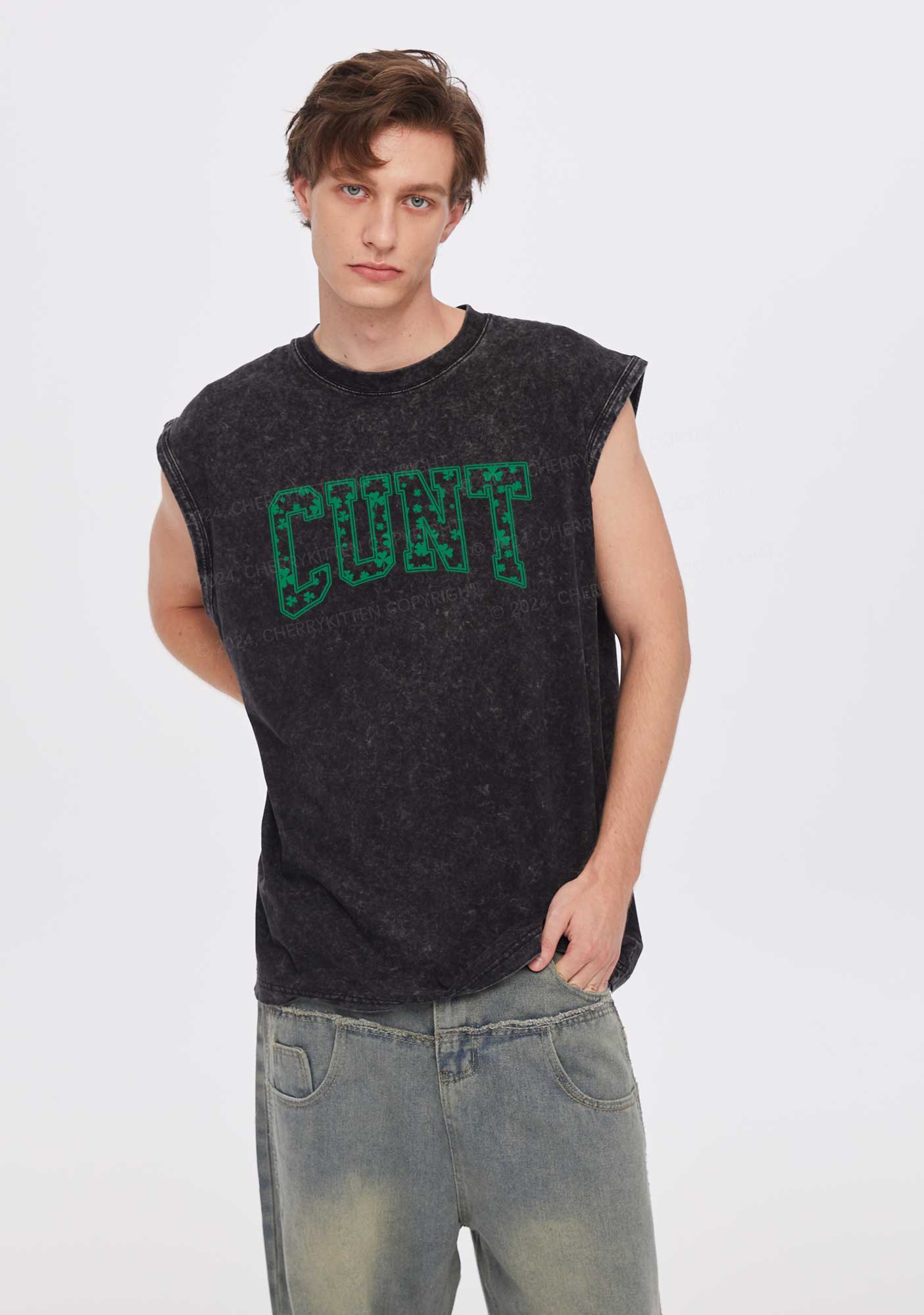 Green Cxxt St Patricks Y2K Washed Tank Cherrykitten