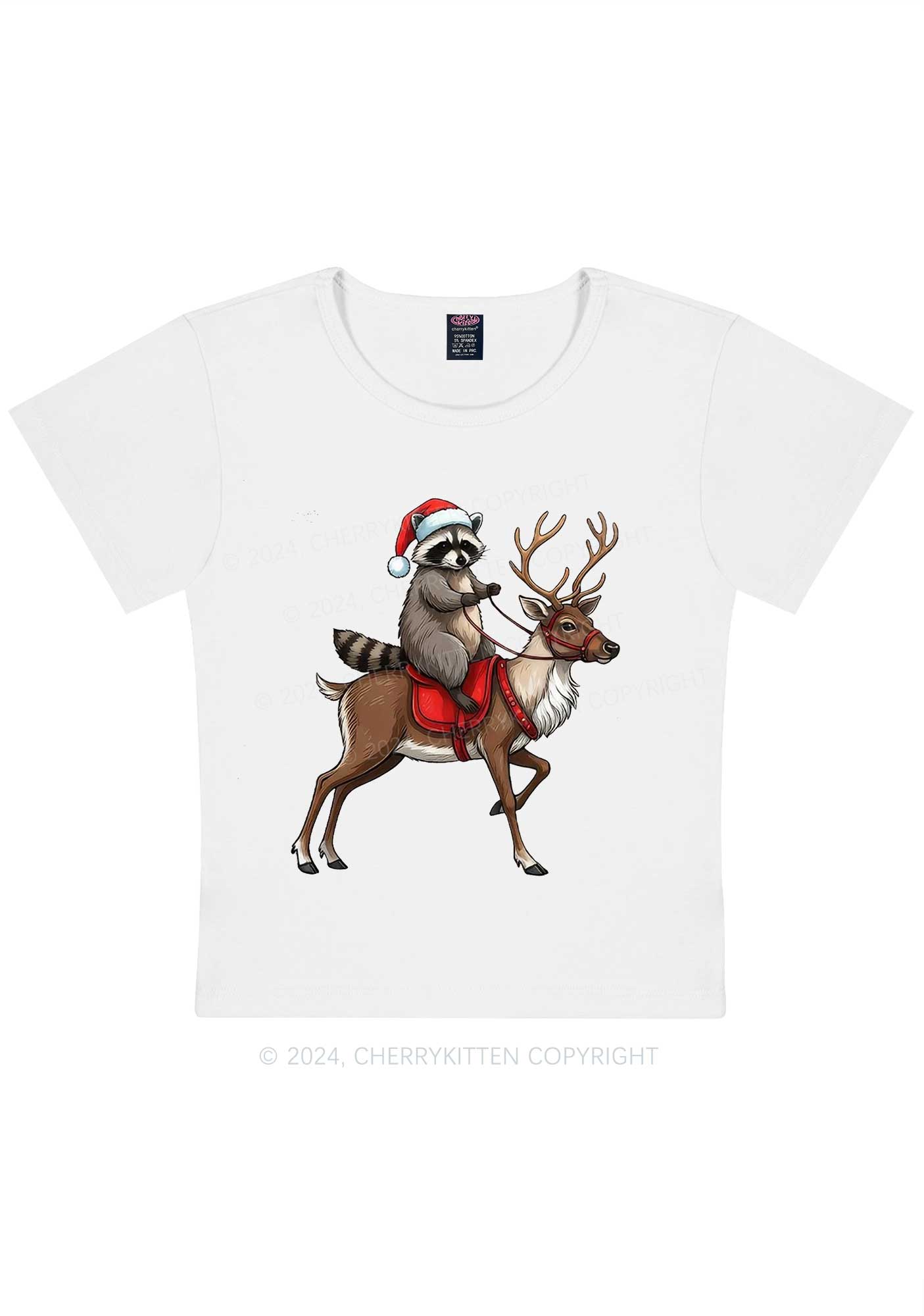 Christmas Feral Raccoon Y2K Baby Tee Cherrykitten