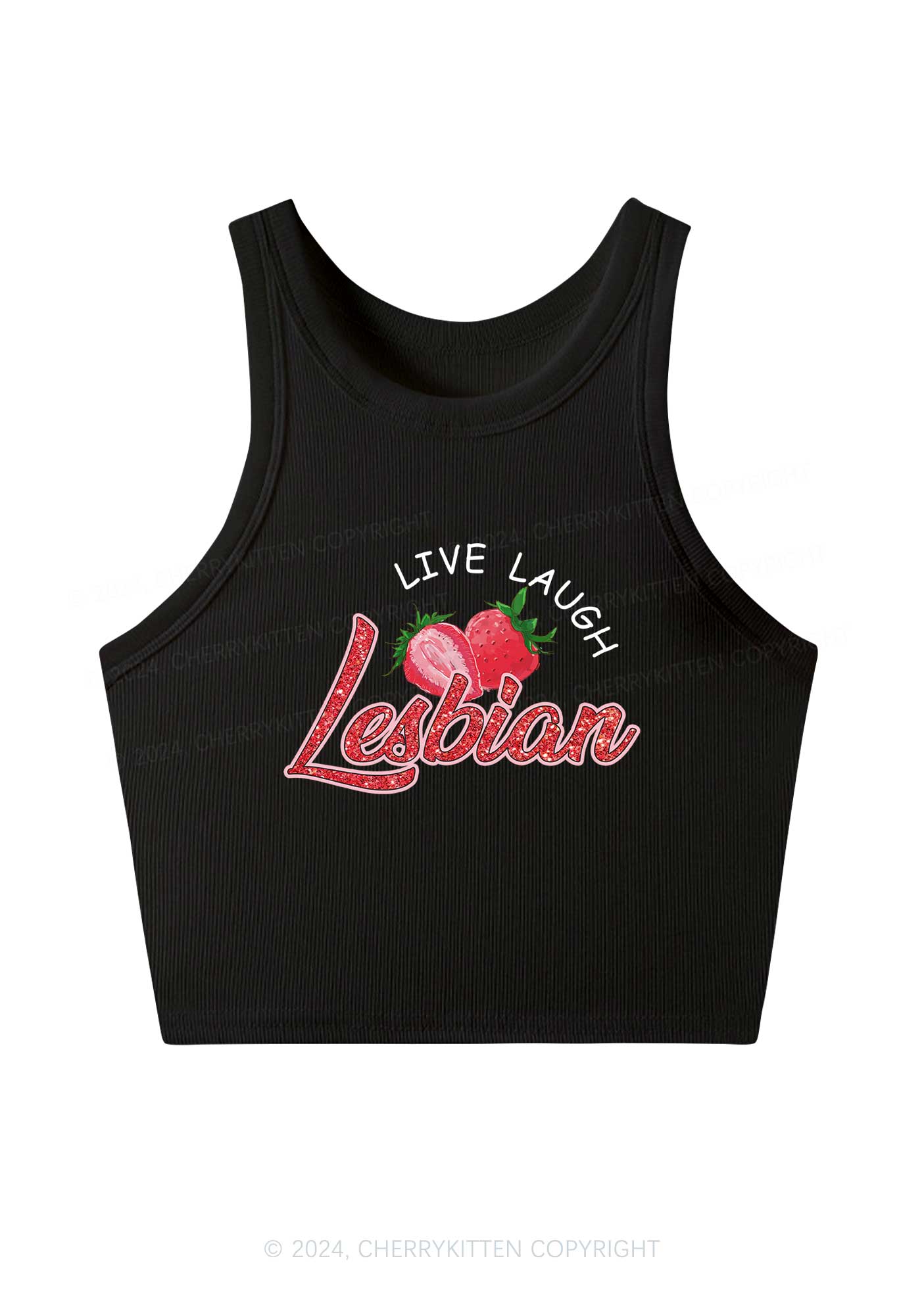 Live Laugh Lesbian Y2K Crop Tank Top Cherrykitten