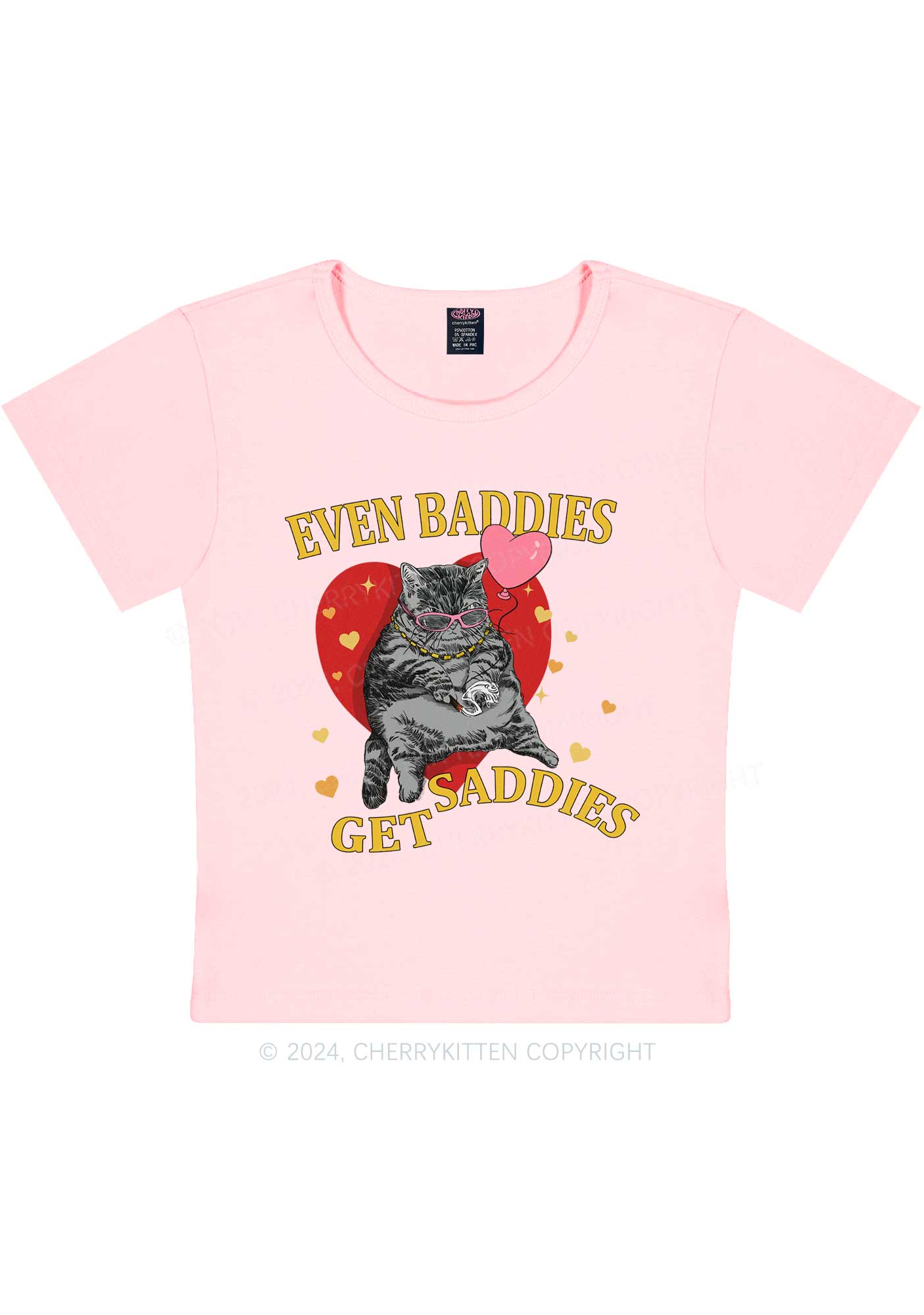 Heart Balloon Kitten Y2K Valentine's Day Baby Tee Cherrykitten