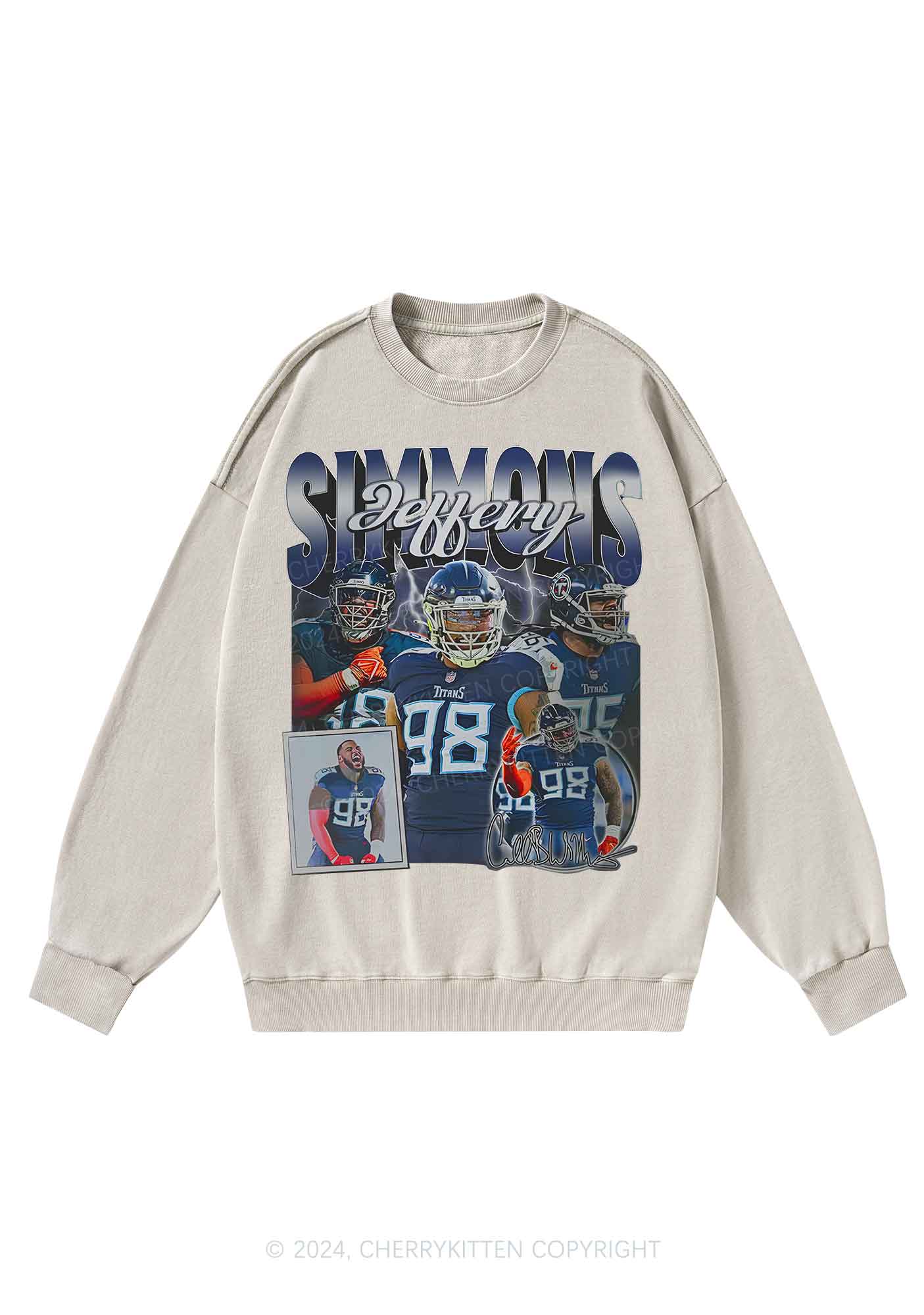 Blue JS Y2K Super Bowl Washed Sweatshirts Cherrykitten