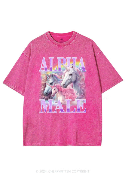 Pink Unicorn Alpha Male Y2K Washed Tee Cherrykitten