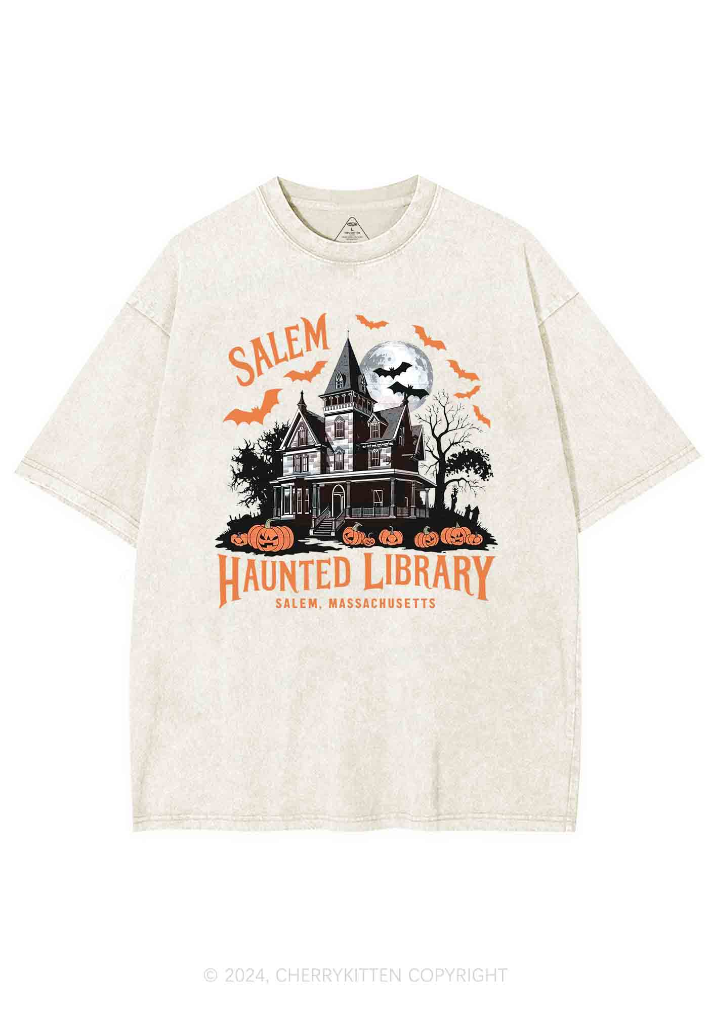 Halloween Haunted Library Y2K Washed Tee Cherrykitten