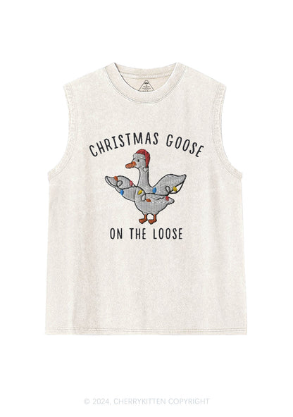 Christmas Goose On The Loose Y2K Washed Tank Cherrykitten