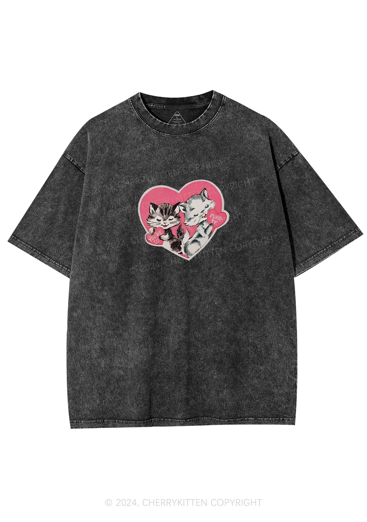 You Are So Purrty Y2K Valentine's Day Washed Tee Cherrykitten