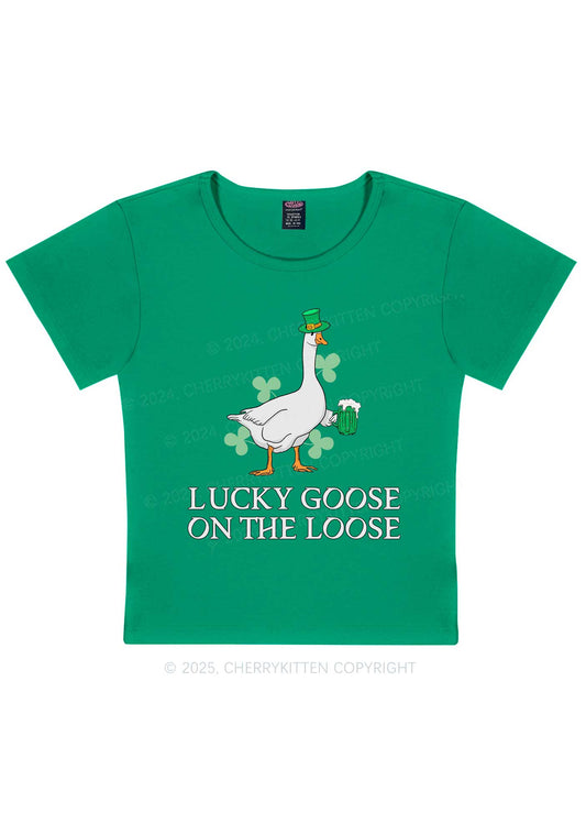 Lucky Goose On The Loose St Patricks Y2K Baby Tee Cherrykitten