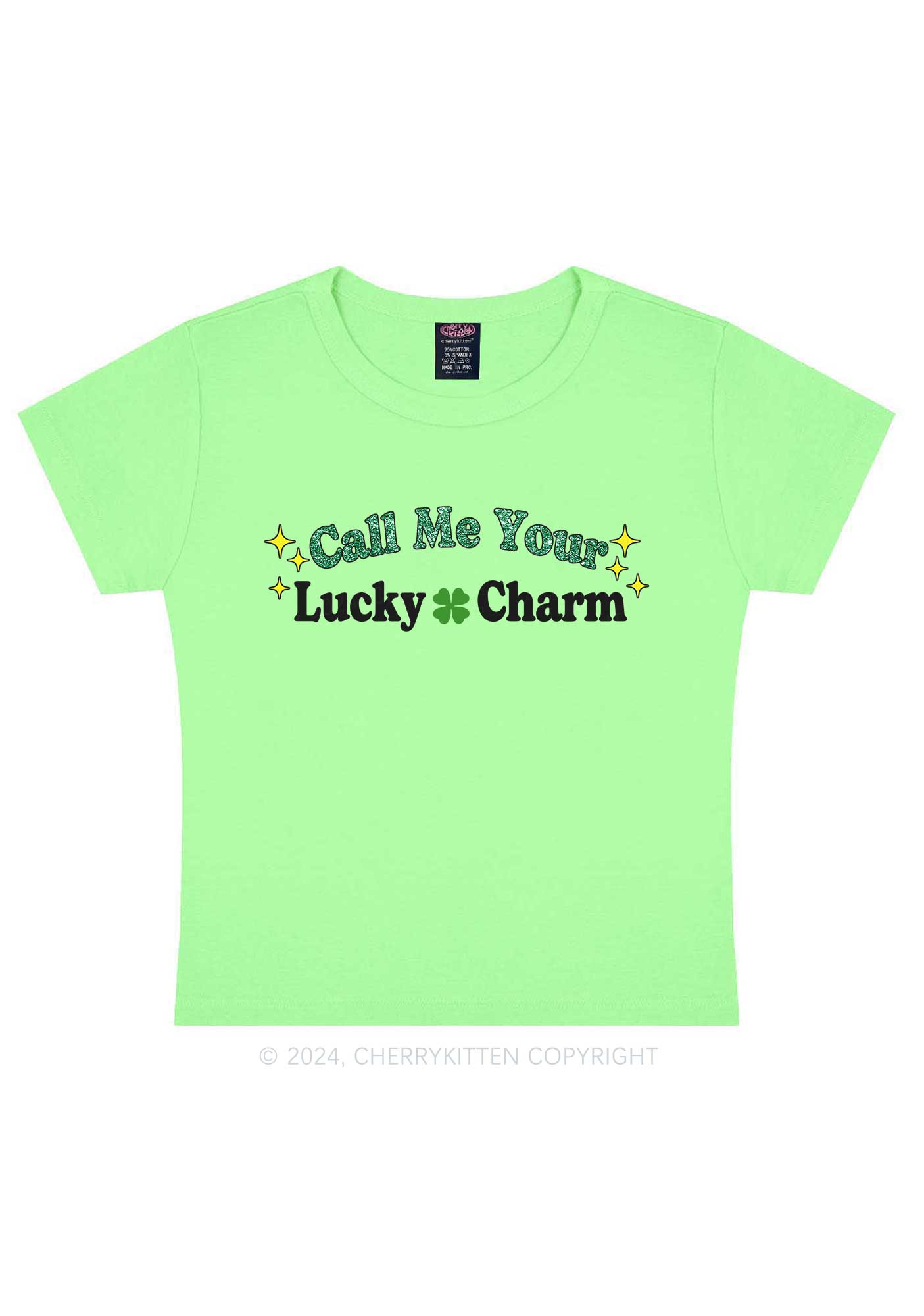 Call Me Your Lucky Charm St Patricks Y2K Baby Tee Cherrykitten