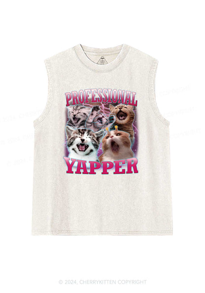 Professional Yapper Cat Y2K Washed Tank Cherrykitten