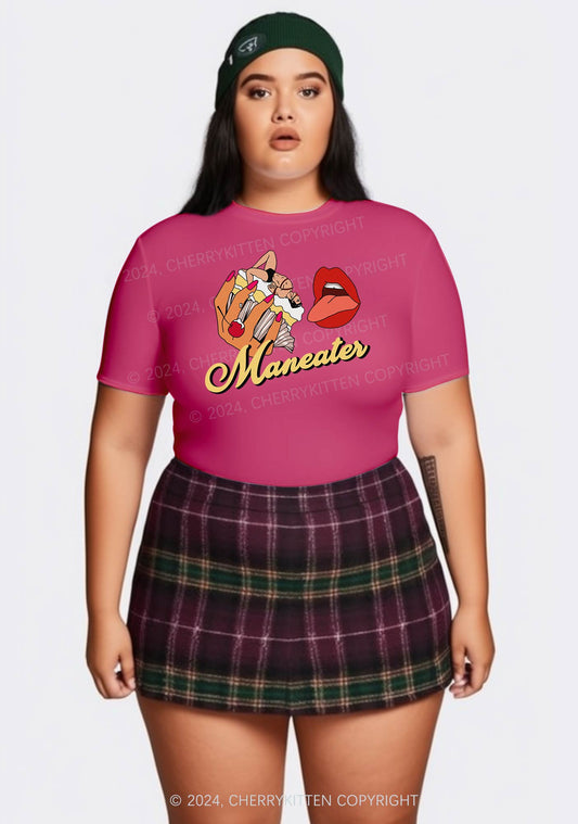 Curvy Maneater Mouth Y2K Baby Tee Cherrykitten