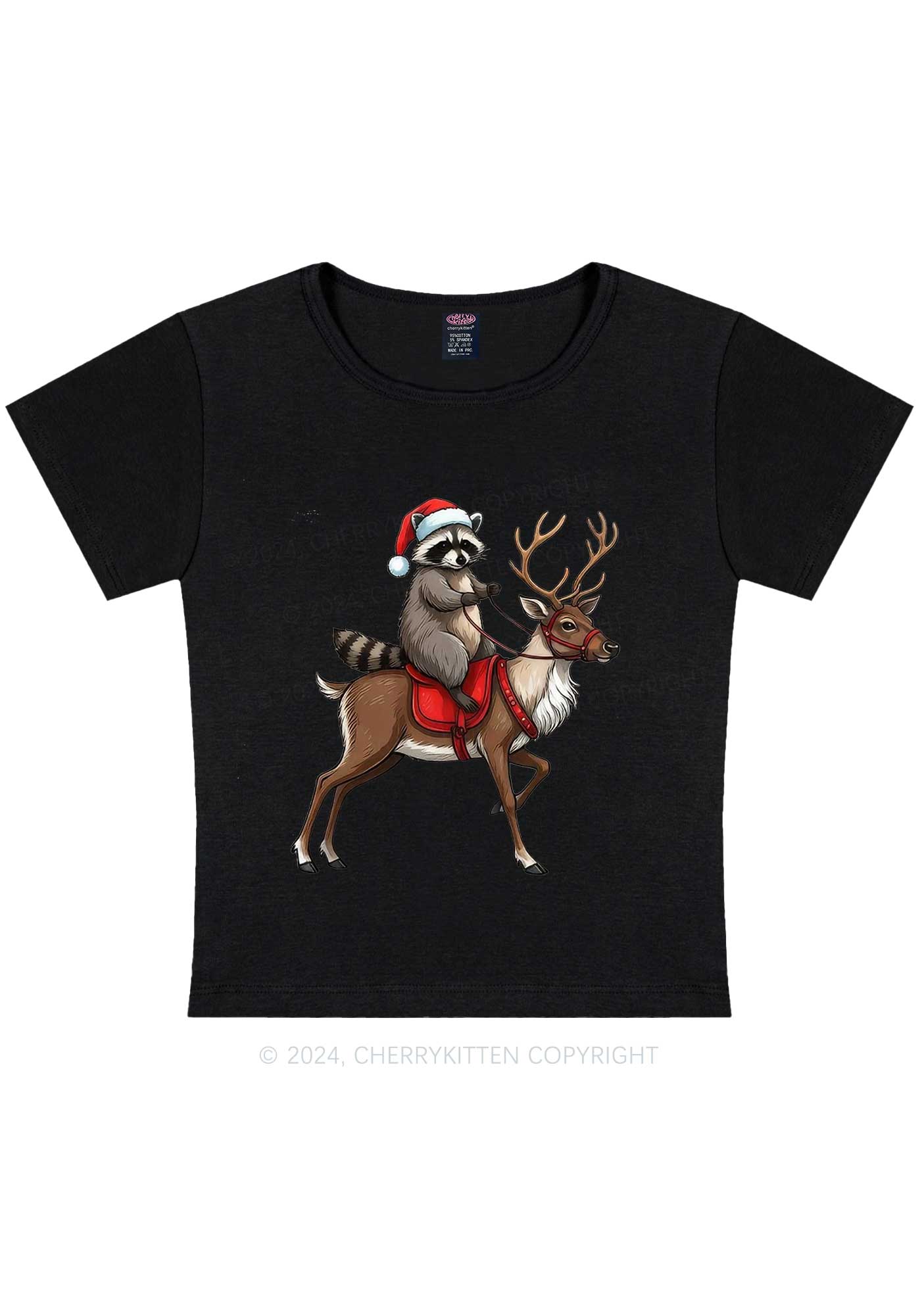 Christmas Feral Raccoon Y2K Baby Tee Cherrykitten