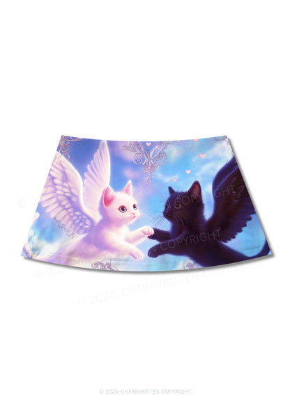 Cat Angel Y2K Print Mini Skirt Cherrykitten