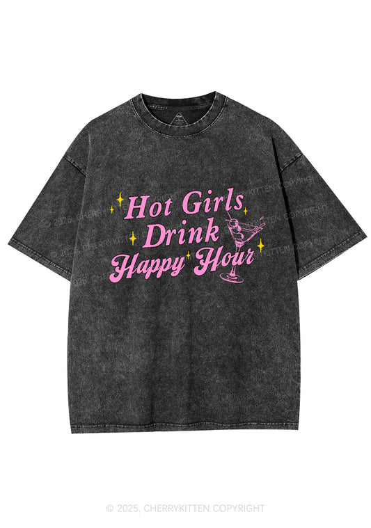 Hot Girls Drink Happy Hour Y2K Washed Tee Cherrykitten