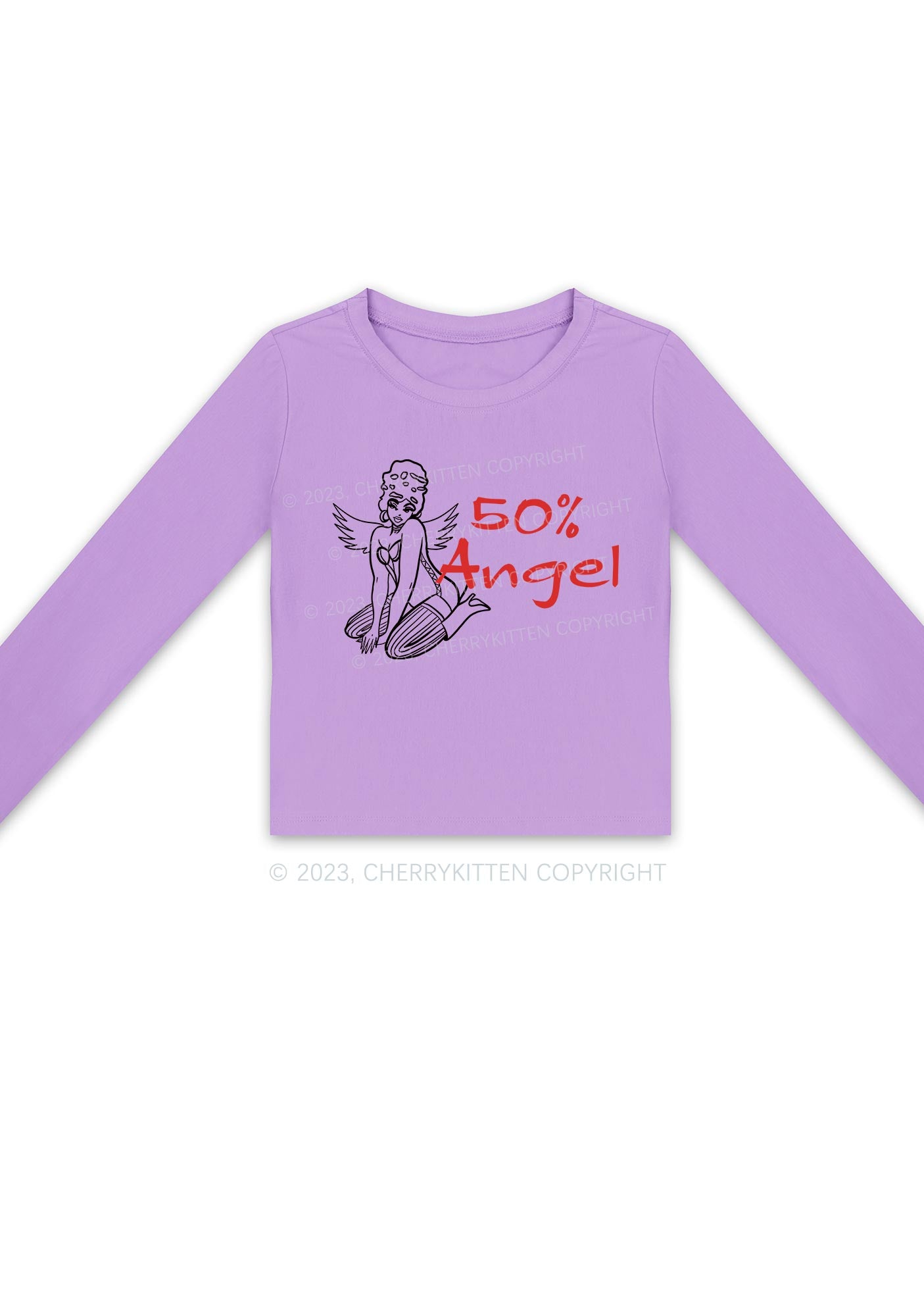 Fifty Percent Angel Y2K Long Sleeve Crop Top Cherrykitten