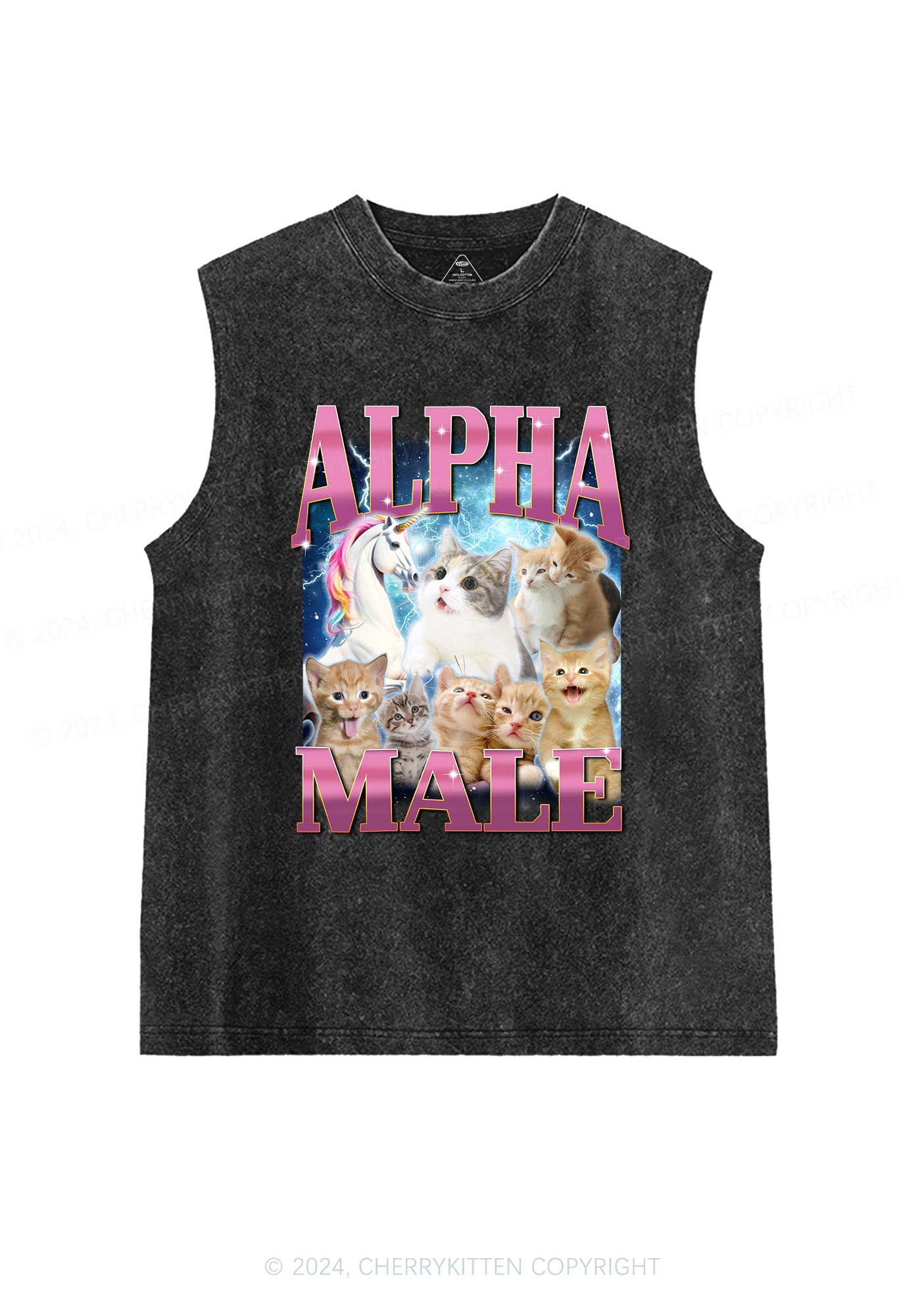 Kitten Unicorn Alpha Male Y2K Washed Tank Cherrykitten