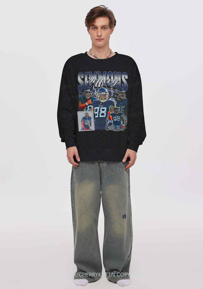 Blue JS Y2K Super Bowl Washed Sweatshirts Cherrykitten