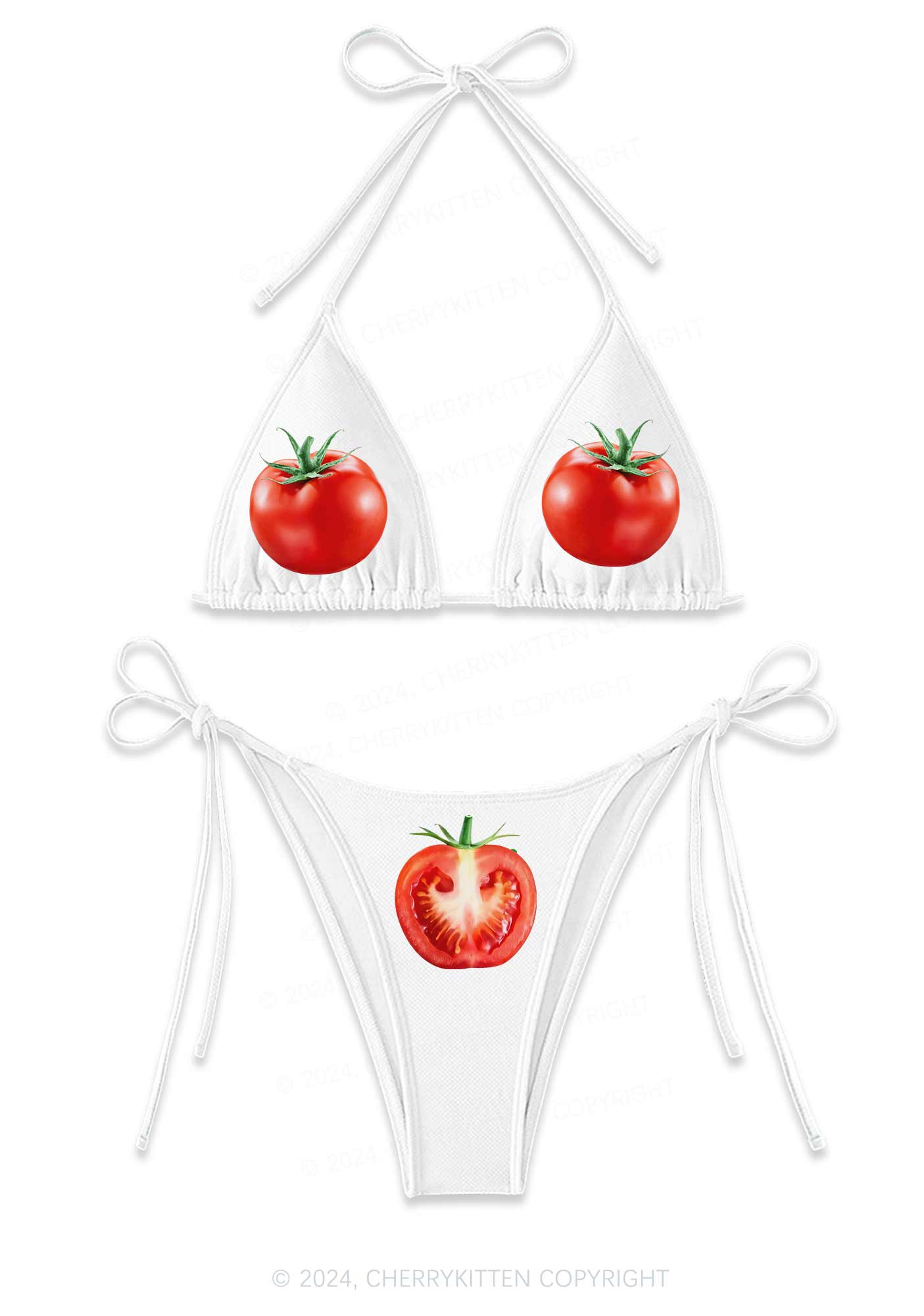 Tomato Y2K Halter Triangle Bikini Set Cherrykitten