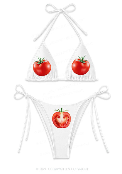 Tomato Y2K Halter Triangle Bikini Set Cherrykitten