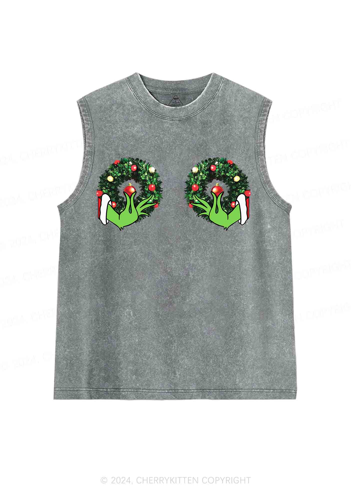 Christmas Wreath Y2K Washed Tank Cherrykitten