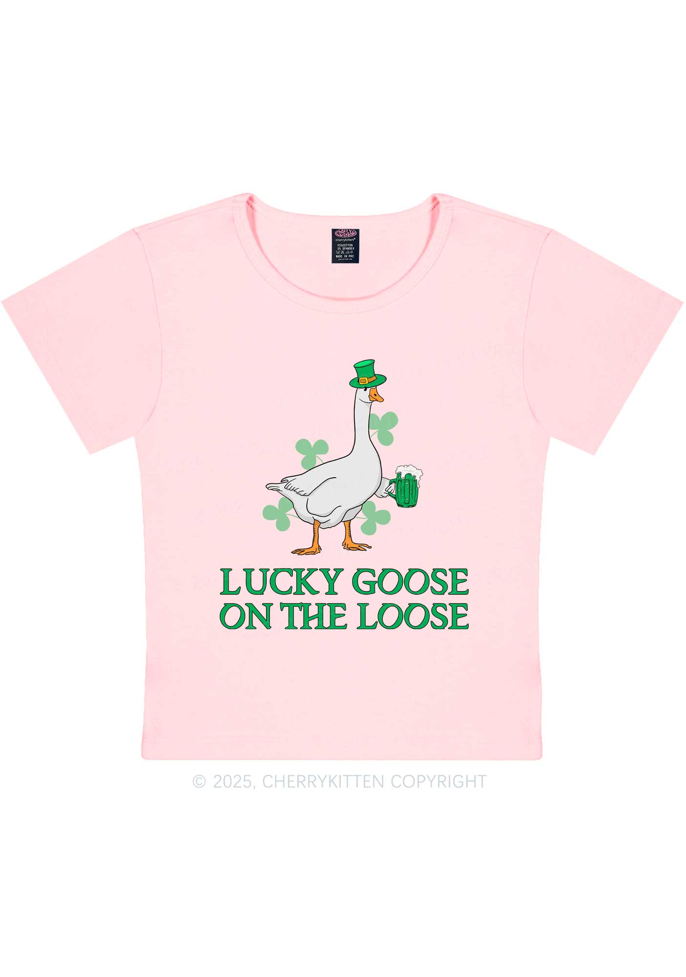 Lucky Goose On The Loose St Patricks Y2K Baby Tee Cherrykitten