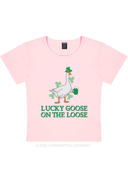 Lucky Goose On The Loose St Patricks Y2K Baby Tee Cherrykitten