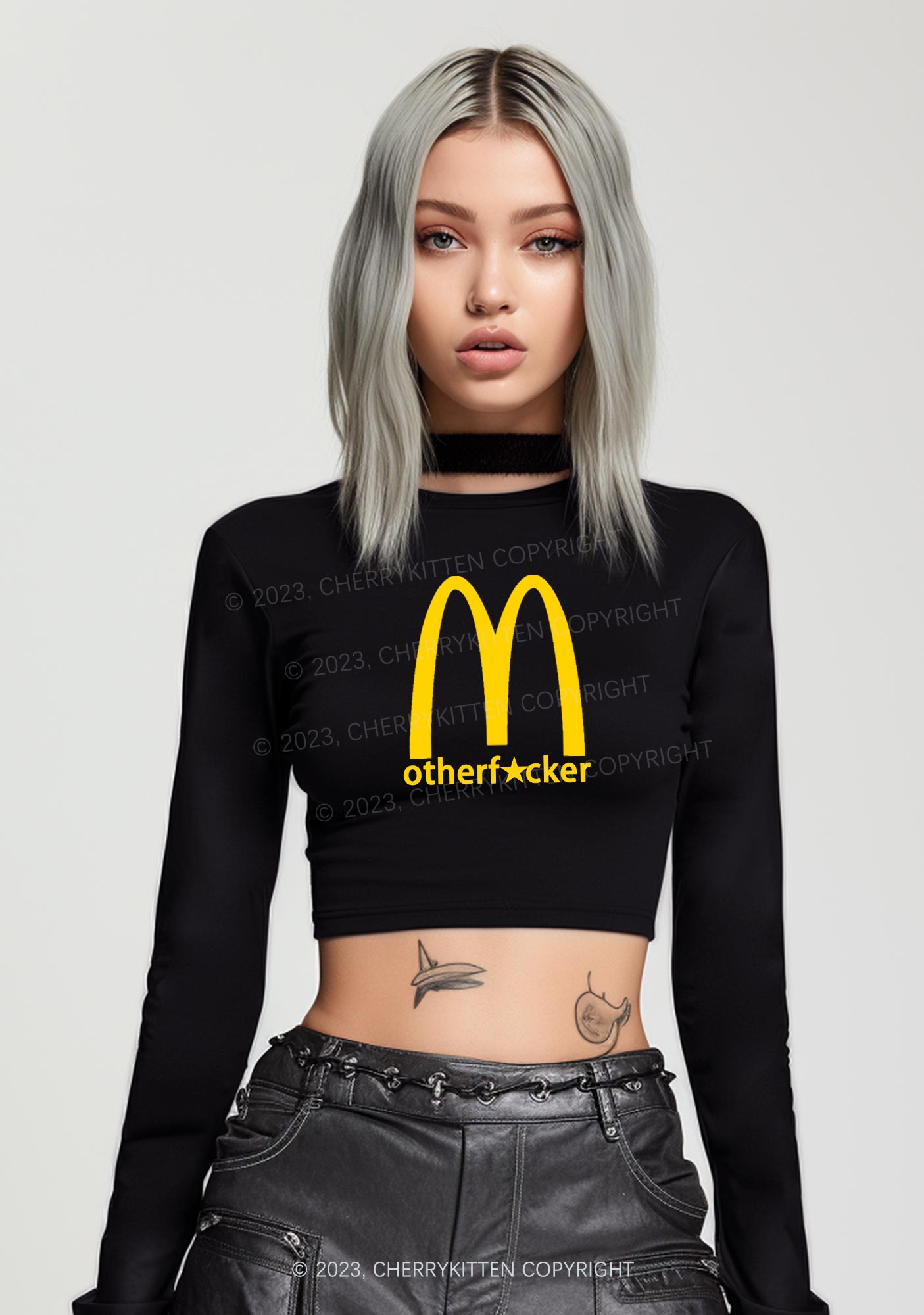 Big Motherfxcker Y2K Long Sleeve Crop Top Cherrykitten