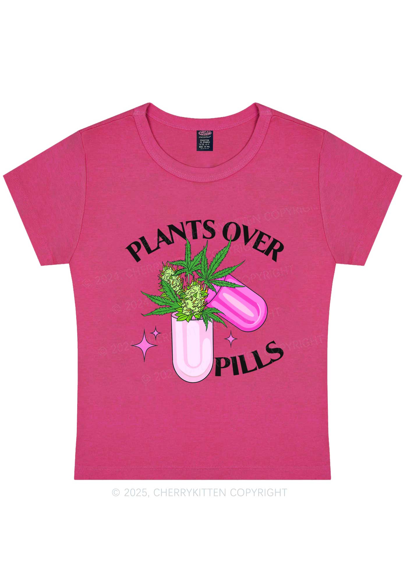 Plants Over Pills Y2K Baby Tee Cherrykitten