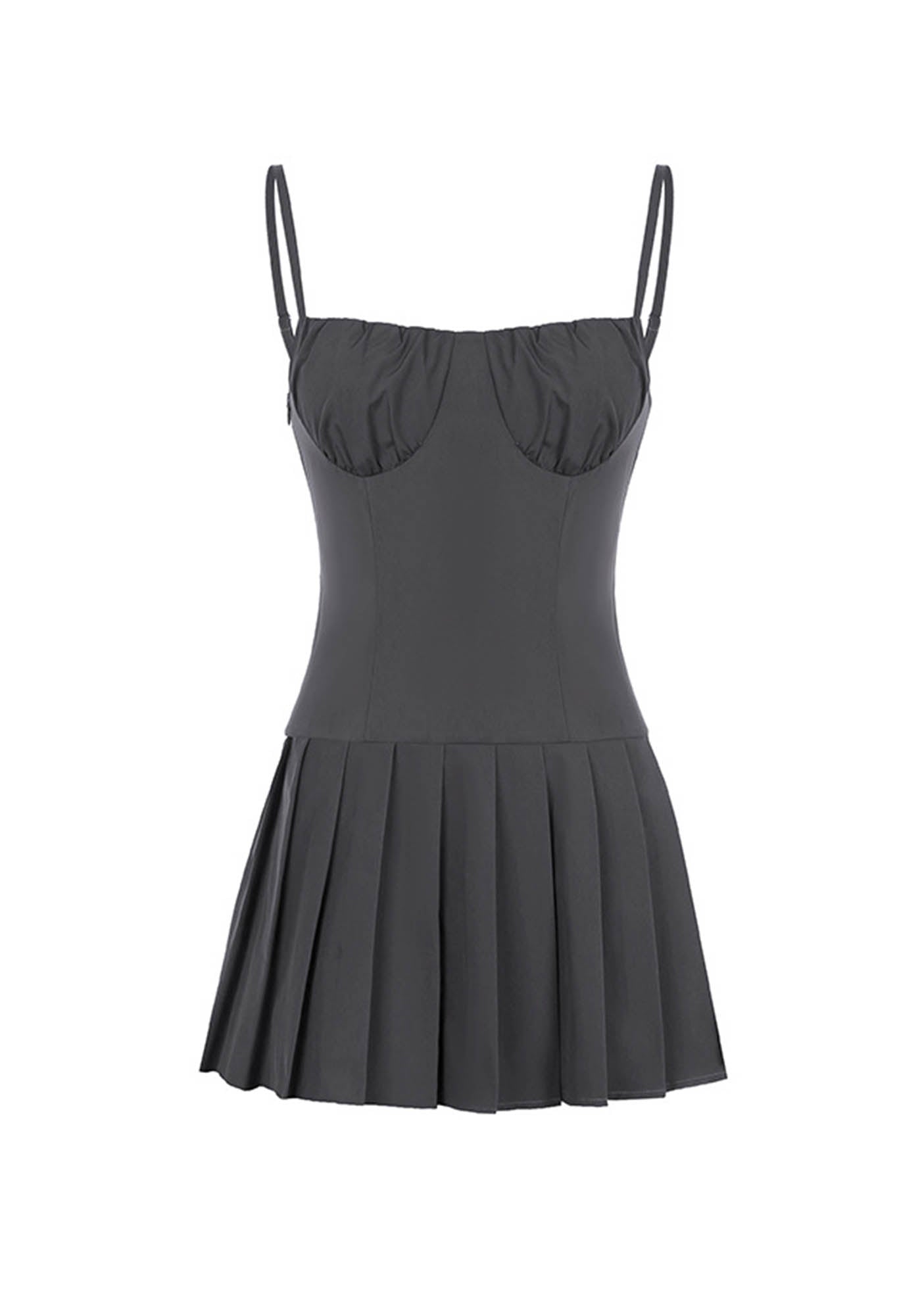 Y2K Solid Color Suspender Pleated Dress Cherrykitten