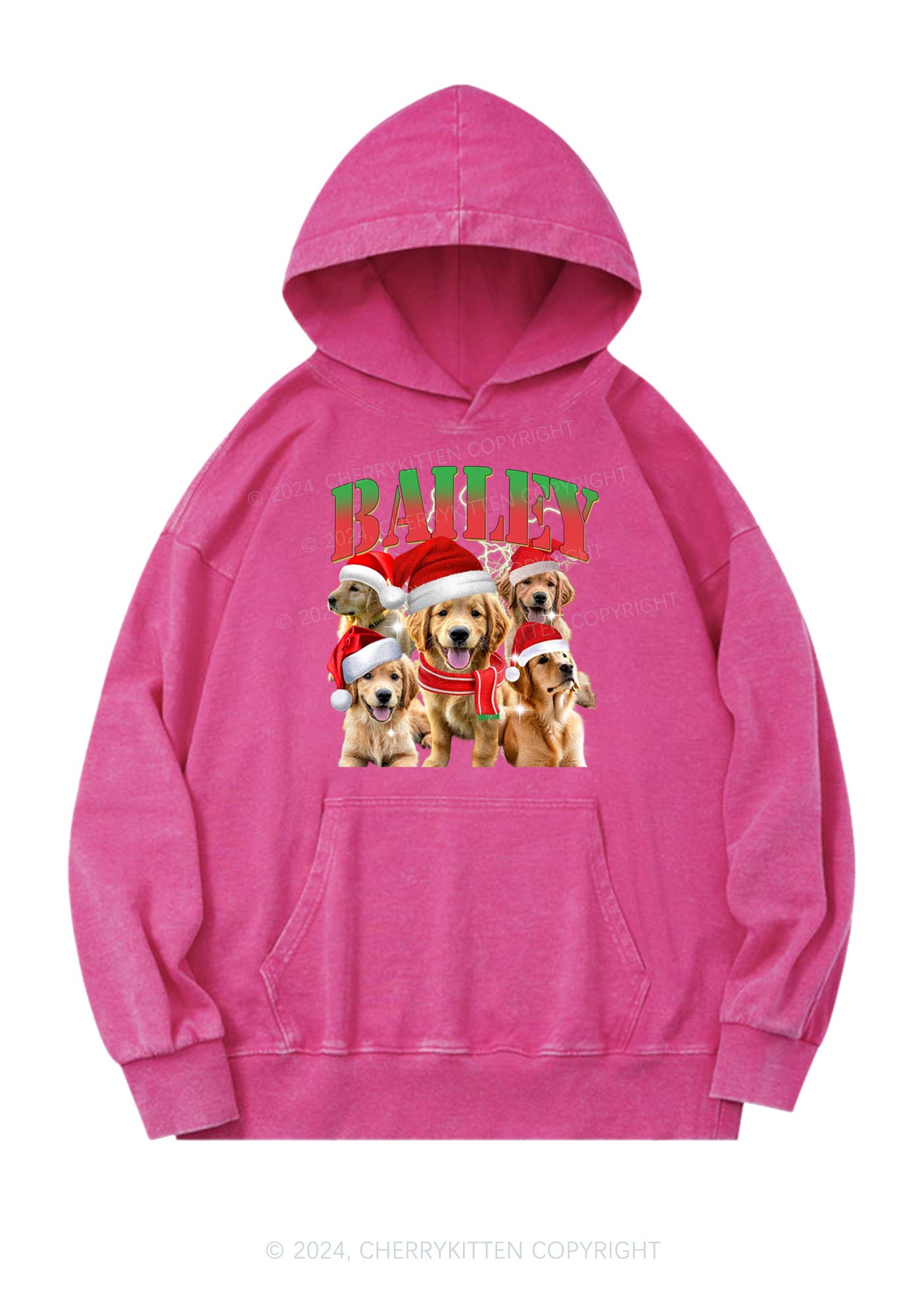 Christmas Custom Pet Photo Y2K Washed Hoodie Cherrykitten