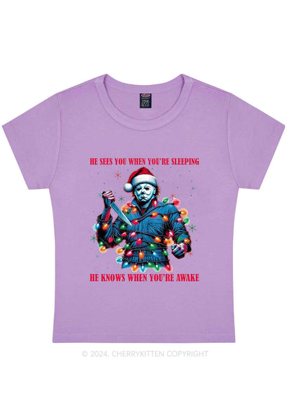 Christmas He Sees You Y2K Baby Tee Cherrykitten