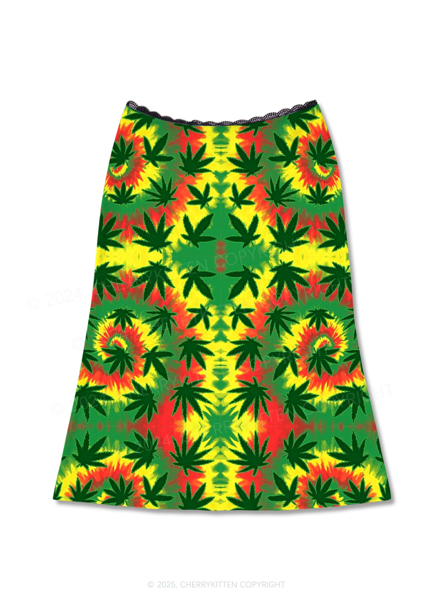 Trippy Leaves Y2K Print Midi Skirt Cherrykitten