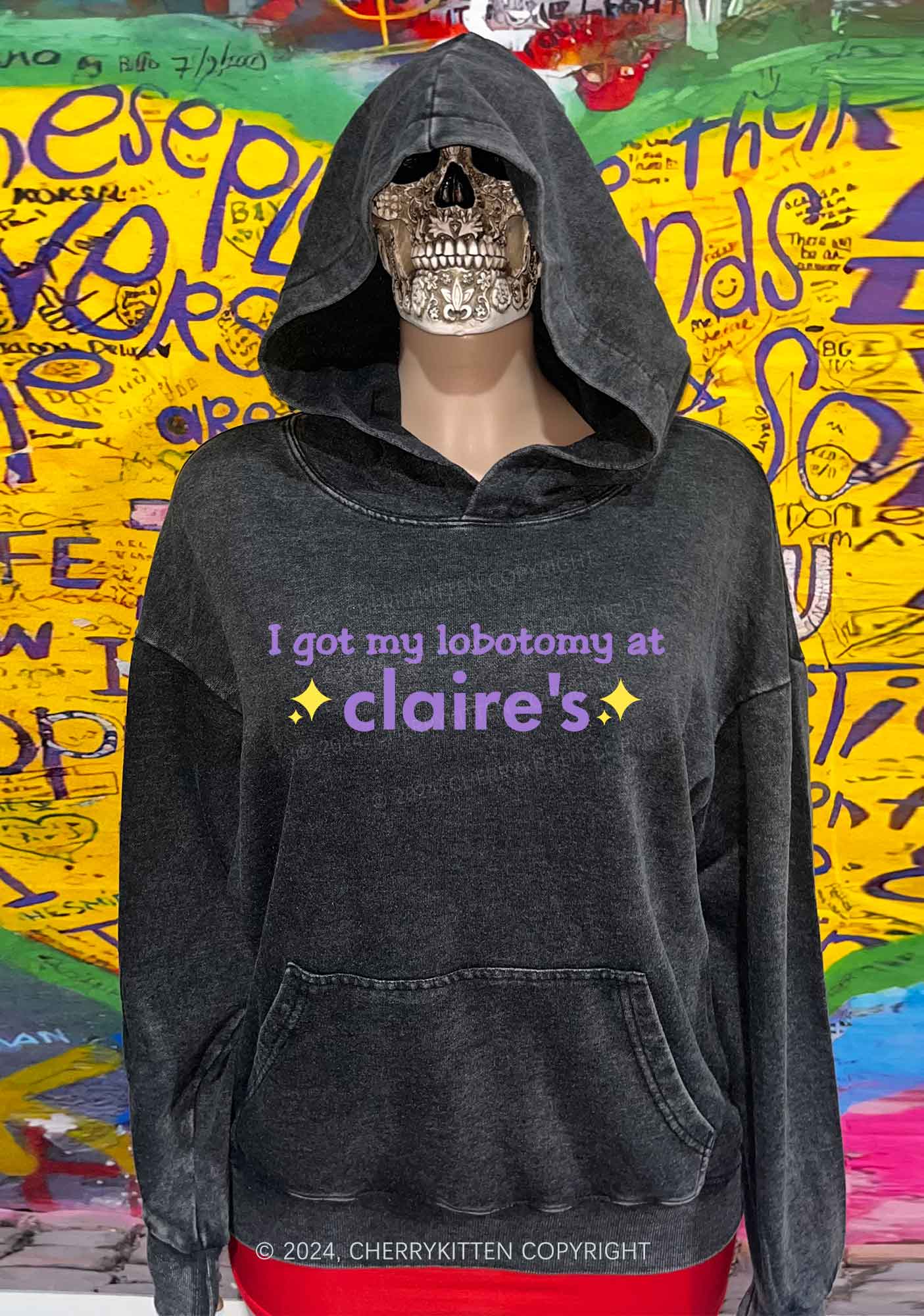 I Got My Lobotomy At Claire's Y2K Washed Hoodie Cherrykitten