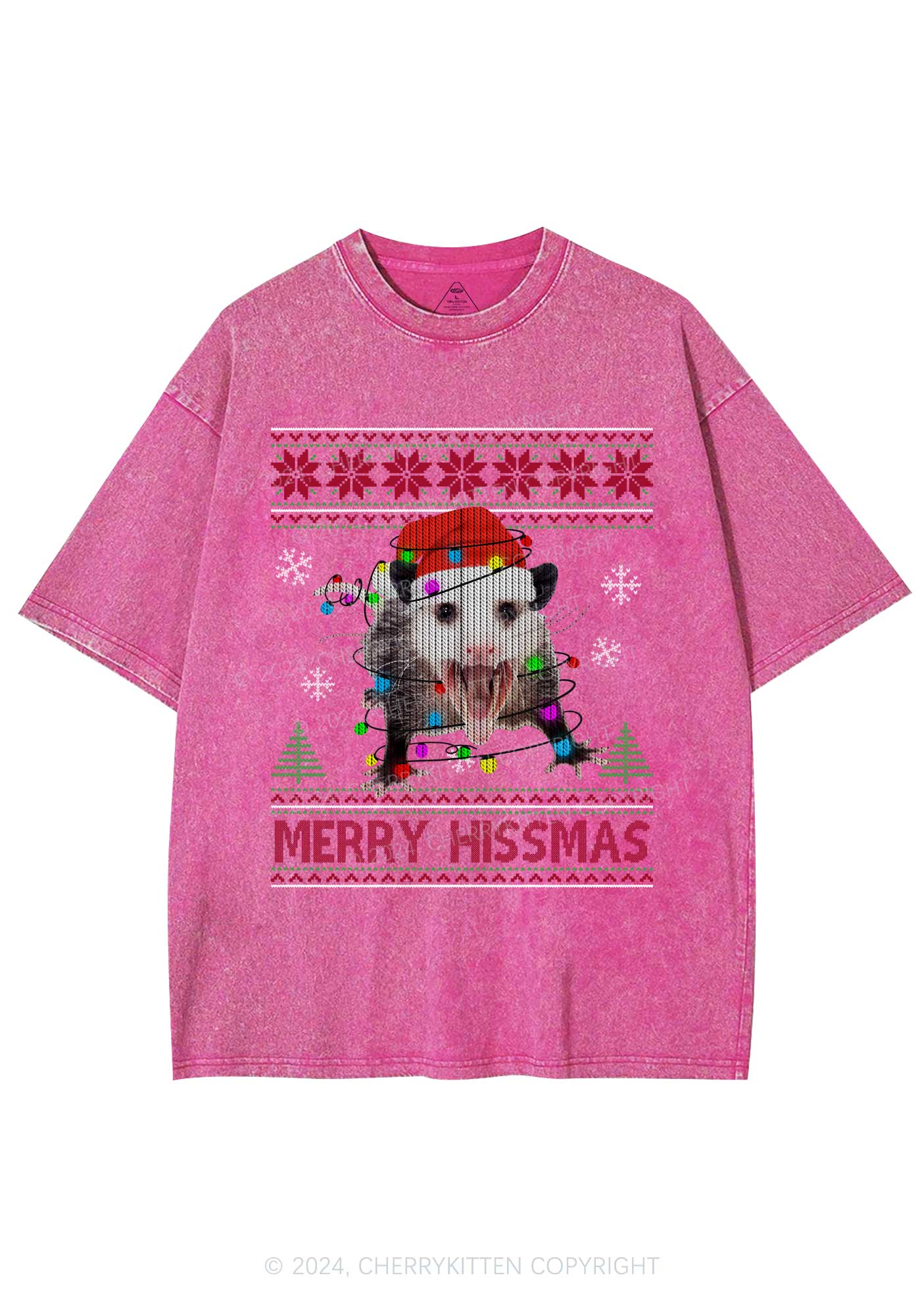 Christmas Merry Hissmas Y2K Washed Tee Cherrykitten