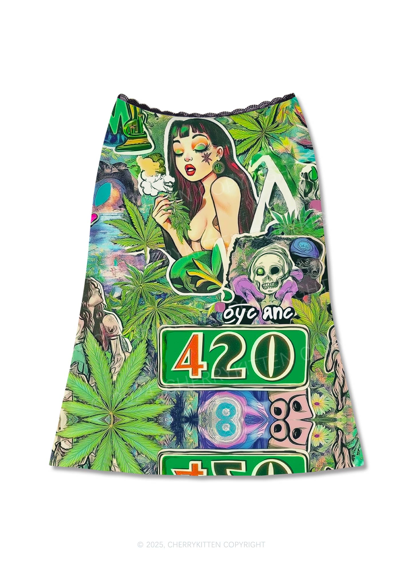 Smoking Girl Y2K Print Midi Skirt Cherrykitten