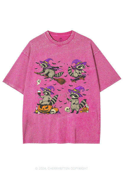 Halloween Raccoon Witch Y2K Washed Tee Cherrykitten