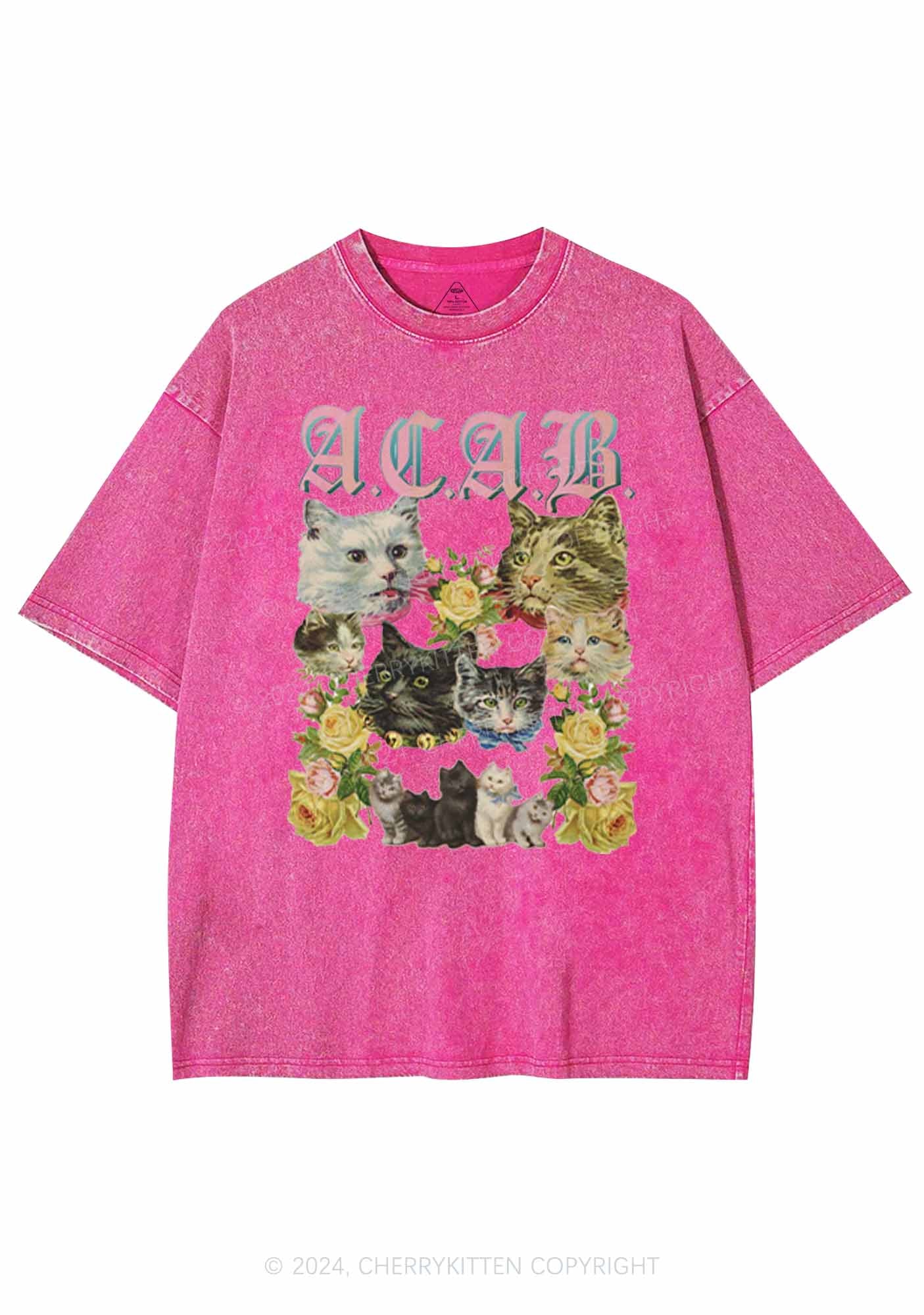 ACAB Cats Are Beautiful Y2K Washed Tee Cherrykitten