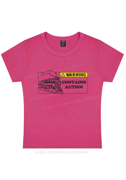 Curvy Warning Contains Autism Y2K Baby Tee Cherrykitten